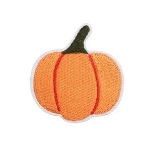 Creative orange pumpkin embroidered patch with green stem for Halloween DIY clothing