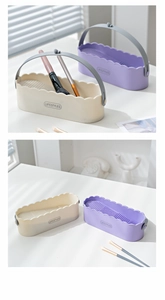 Detail of multi-functional beige and purple makeup brush cleaning and drying boxes