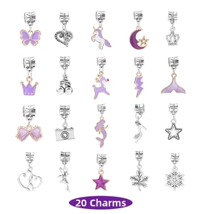 Set of 20 purple enamel charms featuring butterflies and stars for DIY bracelet making