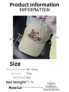 Detailed size chart for washed cotton baseball cap with 58-61cm adjustable circumference