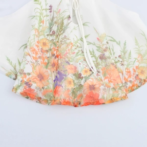 Haut licou en organza blanc avec imprimés floraux et lien ajustable au cou pour femme