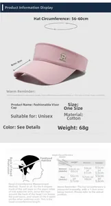 Size chart for sun visor hat featuring 8cm brim and 56-60cm adjustable circumference