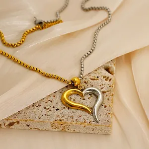 Hollow Heart Pendant Necklace 304 Stainless Steel Two Tone Gold And Silver Plated Box Chain Fashion Jewelry For Women