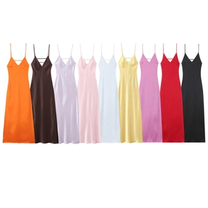 Robe Maxi Sexy en Satin Col en V à Bretelles Spaghetti pour Femmes Robe Dos Nu Croisée pour Fête Mariage Banquet Soirée