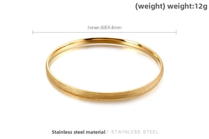 Detail view of 4mm gold stainless steel bracelet showing matte finish and 68mm diameter