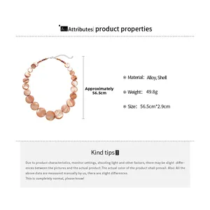 Detailed size specifications for shell beaded necklace with dimensions and materials