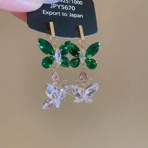 Exquisite S925 silver butterfly drop earrings with colorful zircon gemstones for women
