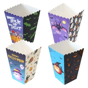 Halloween Popcorn Boxes Paper Favor Bags Cartoon Pumpkin Ghost Bat Pattern For Festive Party Decorations Snack Gift Packaging