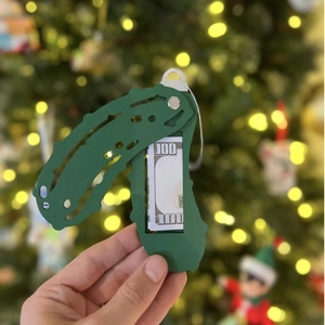 Christmas pickle ornament money holder for tree decoration with green cucumber design