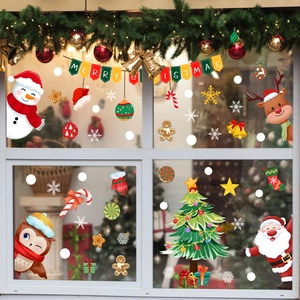 Santa Claus Snowflake Christmas Window Stickers Static Cling PVC Decals Holiday Glass Home Decor Cartoon Winter