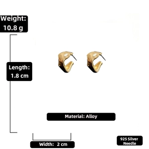 Detailed dimension guide for irregular gold-tone geometric earrings with 925 silver needles