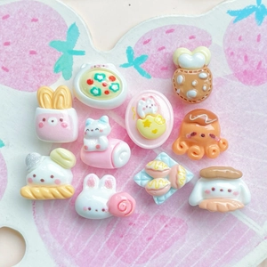 Mix of 11 mini resin dessert charms with bunny and bear designs for DIY crafts