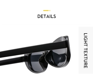 Detailed macro view of black sunglasses showing durable hinges and polished frame texture