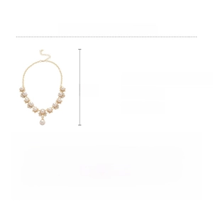 Detailed size specifications for gold pearl necklace with rhinestone pendant set