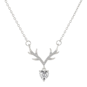 Detail of silver reindeer pendant with sparkling antler stones and heart crystal
