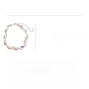 Detailed size specifications for a double layer pearl necklace with heart glass charms