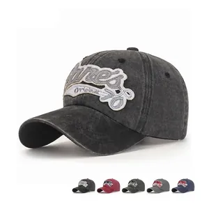 Vintage Washed Cotton Baseball Cap Distressed Embroidery Patch Adjustable Sun Protection Unisex Casual Outdoor Hat