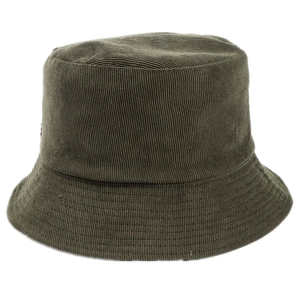 Retro corduroy bucket hat in dark olive green with minimalist flat top design