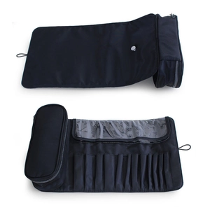 Portable 12-20 slot folding makeup brush organizer bag with waterproof nylon cover