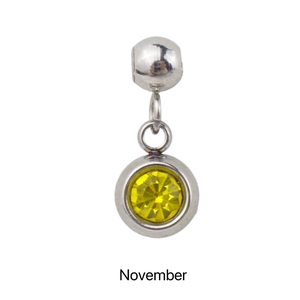 Detailed view of silver November birthstone pendant with round yellow gemstone