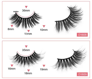 Detailed length specifications for natural thick false eyelashes styles D1608 and D1609