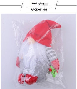 Christmas gnome plush doll in clear polybag packaging for window display decoration