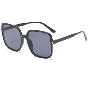 Chic oversized square sunglasses with black frames and dark grey UV protection lenses