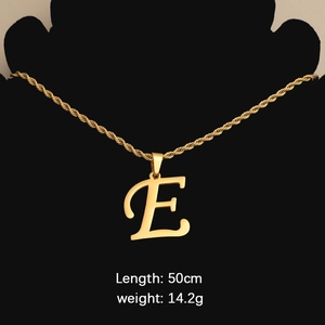 Detail of gold initial E twist chain necklace with length 50cm and weight 14.2g