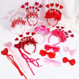 Valentine's Day Heart Headband Fairy Wand Glitter Feather Party Costume Accessories Heart Shape Decoration Women Girls