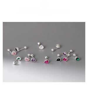 Collection of S999 sterling silver teardrop screw-back earrings with colorful stones