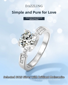 Close-up of sparkling round moissanite stone in classic S925 silver setting