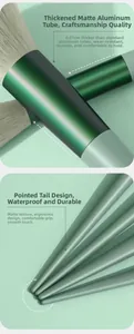 Detail of thickened matte aluminum tube and ergonomic pointed tail handle on makeup brush
