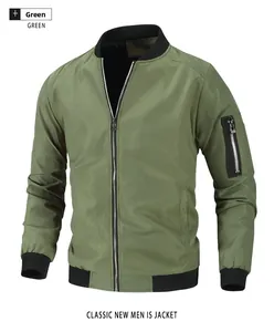 Detailed view of a green bomber jacket featuring ribbed collar and metallic zipper details