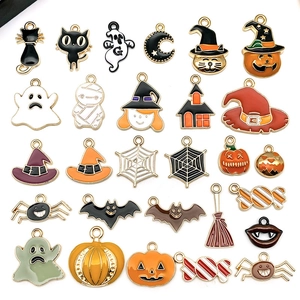 Halloween Enamel Charms Zinc Alloy DIY Jewelry Making Pendants Pumpkin Ghost Witch Hat Bat Spider Web For Jewelry Accessories