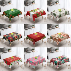Christmas Tablecloth Polyester Rectangular Holiday Party Decor Festive Dinner Table Cover Digital Printed Pattern