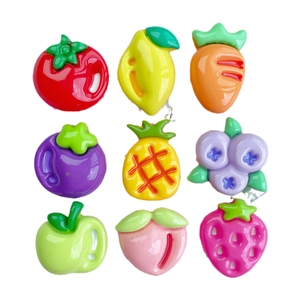 Set of 9 colorful fruit and vegetable resin charms including strawberry and peach for DIY