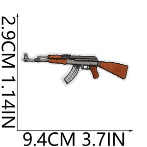 Detailed view of AK-47 assault rifle embroidered patch showing dimensions 9.4cm x 2.9cm