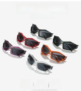 Detail view of colorful cat eye sunglasses in various frame shades with UV lenses