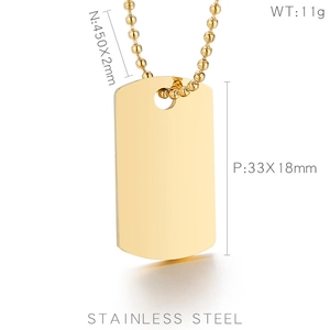 Polished gold rectangular dog tag necklace in stainless steel with 450mm chain size
