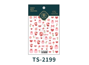 Détails de stickers ongles 5D embossés avec cœurs et fleurs roses en emballage premium