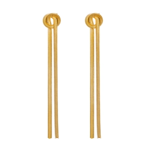 Boucles d'oreilles nœud dorées avec longues chaînes serpentines en acier inoxydable