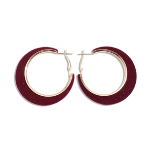 18K gold plated geometric hoop earrings with vintage burgundy velvet texture for women