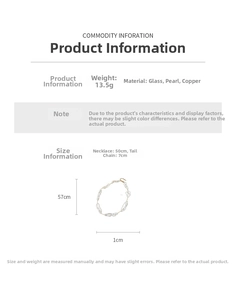Ficha detallada del collar de perlas retro con cuentas de vidrio de 50 cm y colgantes