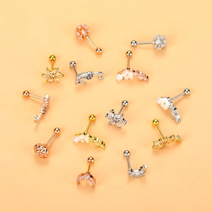 Clous d'oreilles croix en acier inoxydable avec zircons en tons or et argent