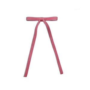 Pink velvet bow hair clip with long streamers in a sweet and elegant princess style