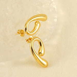 Polished 18K gold-plated stainless steel teardrop earrings with fluid abstract design