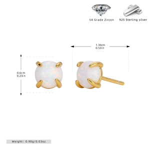 Detailed size chart of S925 sterling silver opal earrings with 5A zircon dimensions