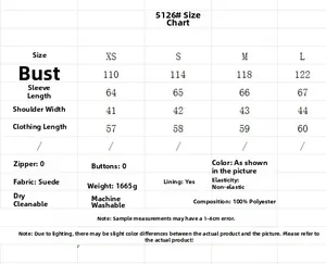 Detailed size guide table for women embroidered faux fur jacket with chest and length data