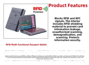 Detail view of grey RFID blocking passport holder showing interior card slots and design