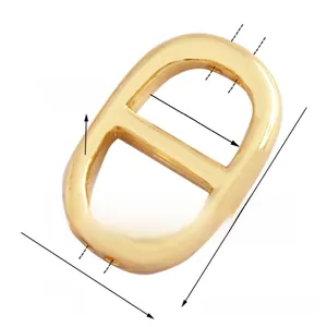 Detail of 18x12mm gold oval pig-nose jewelry connector with technical dimensions
